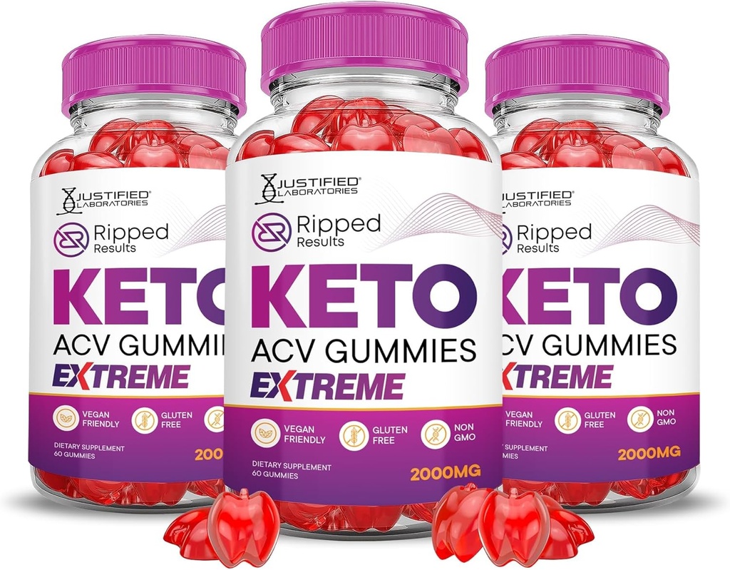 Laboratorios Justificados (3 Pack Ripped Results Keto ACV Gummies Extreme 2000MG Ripped Results Formulado con Pomegranate Beet Juice Powder B12 Vegan Non GMO 180 Gummys