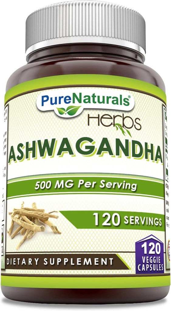 Naturales puros Ashwagandha 500 Mg por Serving 120 Veggie Capsules Suplemento  Hecho con Natural Ashwagandha ← Non-GMO Silencio Gluten Free ← Made in USA