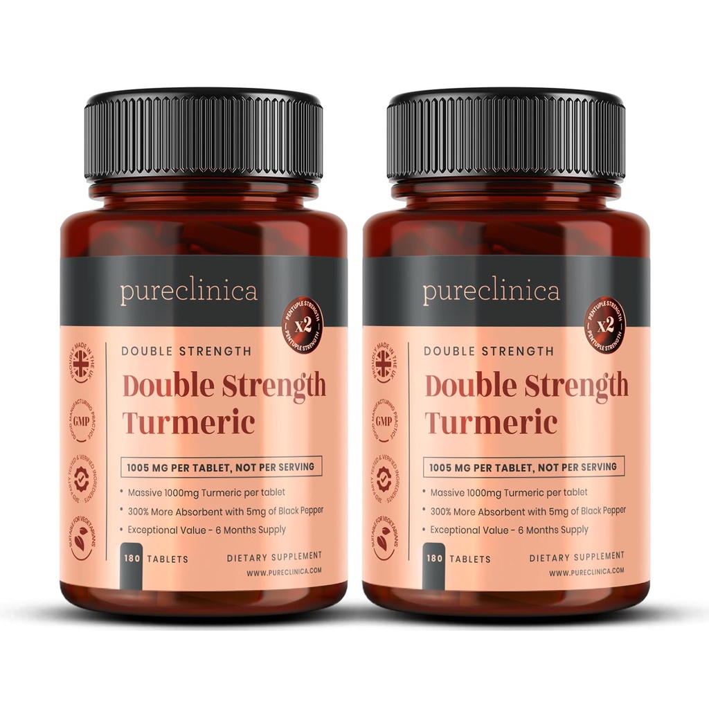 Tormérica de doble resistencia - Massive 1000mg x 360 Tablets - 200% más Niveles Turméricos y Naturales de la Curcumina de Potente por Tabla - con 5 mg de Pepper Negro Extracto para 300% Aumento de Absorción
