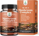 Complejo avanzado de setas cápsulas - 10X Lions Mane suplemento cápsulas con Reishi, Chaga, Maitake " Shiitake para la memoria de salud cerebral " Focus - Nootropic for Mental Clarity - 60 caps