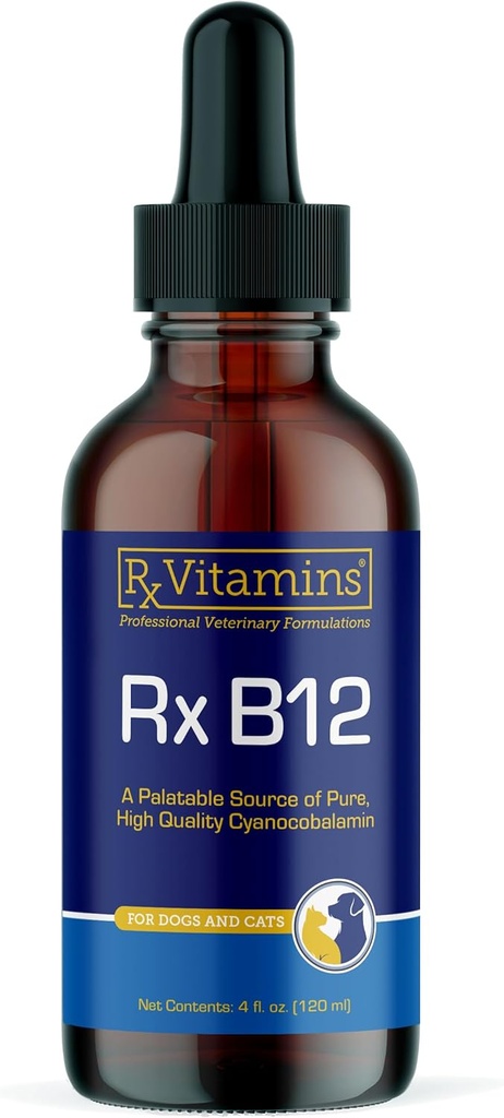 Vitaminas RX B12 para perros y gatos - Soporte digestivo para el proceso metabólico mejorado - B12 puro para gatos para apoyar el sistema nervioso - Ideal para tus vitaminas de perro y suministros de gato - 4oz