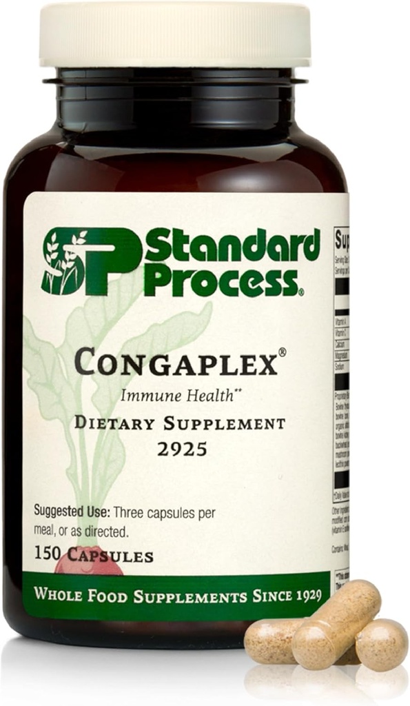 Standard Process Inc. Congaplex - Suplemento de apoyo a la gelatina de Thymus - Salud inmune con lactato de calcio, magnesio, vitamina C & vitamina A - Ayuda de sistema inmune con polvo de setas - 150 cápsulas