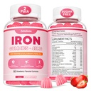 Vegan 2 Pack Iron Suplemento Gummies for Women &amp; Men, Anemia, Blood Builder & Energy Support for Iron Deficiency, con Vitamina C, A, B Complex, Folate, CoQ10, Sugar Free, Non-GMO, 120 Conde