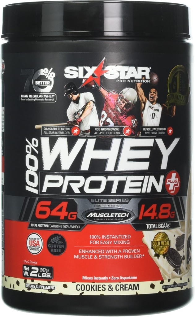 Whey Protein Powder ← Six Star Whey Protein Plus tóxico Whey Protein Isolate " Peptides tóxico Lean Protein Powder for Muscle Gain ← Muscle Builder for Hombres " Las cookies y la crema, 2 lbs (Package Varies)