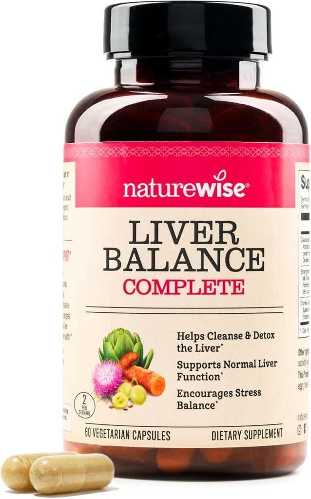 NatureWise Liver Balance Detox Suplemento - Triple Fórmula de Reparación con Leche Thistle, Dandelion, Turmeric, Artichoke, Reishi Mushroom " Kudzu, Vegan - 60 cápsulas[30-Day Supply]