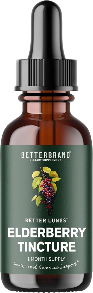 Betterbrand BetterLungs Elderberry Tincture Suplemento dietético - Todo natural sin azúcar Vegetariano para el soporte inmunitario de invierno (30 días)