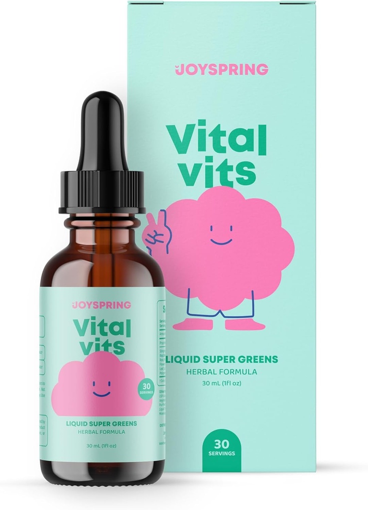 JoySpring Vital Vits - Niños Líquidos Multivitamínicos - 1 fl oz (30 Servings) Silencio Herbal Vitaminas Líquidas para Niños Silencio Natural Flavor ← Toddler Multivitamínico con Elderberry, Spirulina y Más