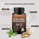 Lions Mane Mushroom Cognition 4200mg Organic Lions Mane Mushroom Powder Extract Capsules ← Brain Supplement, Brain Vitamins, Focus Supplement  durable Immune Health Support Active Fruiting Body