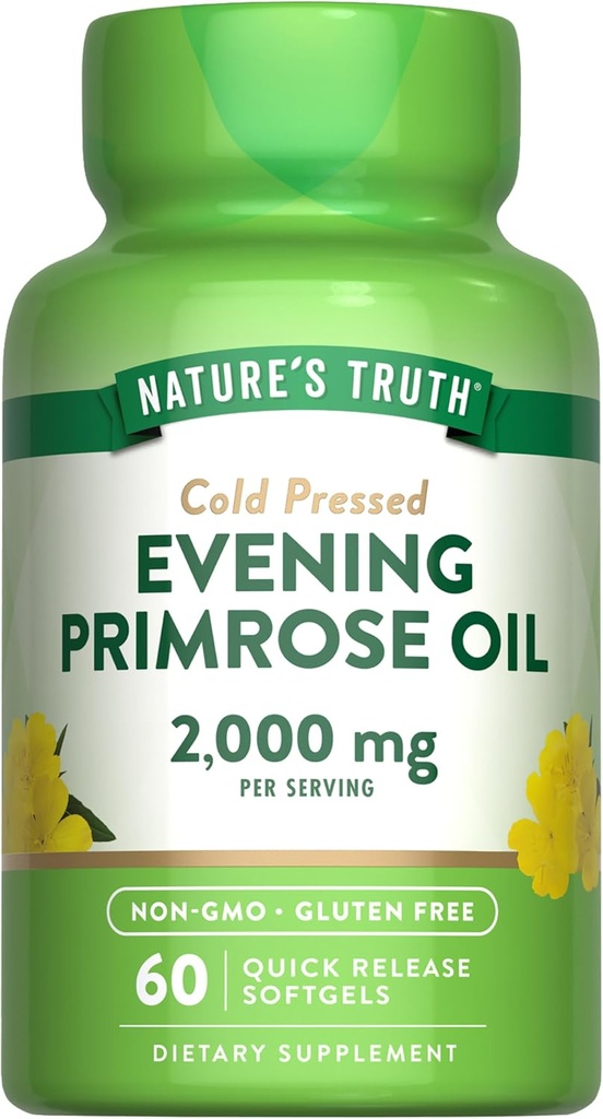La verdad de la naturaleza Primrose Oil Softgels ¦ Cold Presionado Silencio No GMO & Gluten Suplemento Gratis