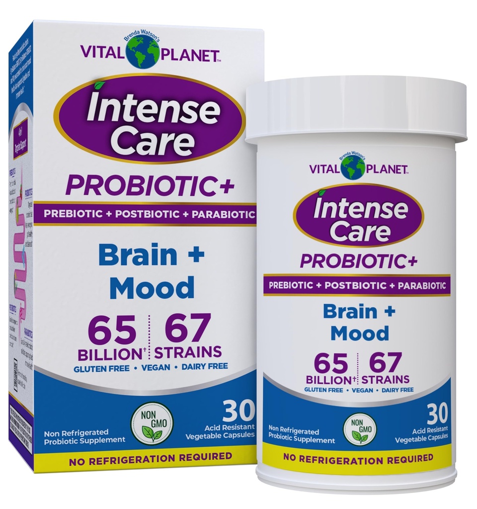 Planeta Vital - Tratamiento intensivo Probióticos de Cerebro, Prebióticos Orgánicos, Postbióticos, Parabióticos, Suplemento completo de Salud 4 en-1 para Adultos, 65 Billones CFU, 67 Strains, Digestivo e Inmune 30 ct