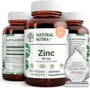 Natural Nutra Zinc Gluconate 50mg Suplemento para Immune Support, promueve la salud de la piel, proporciona la facilidad de aprendizaje de la gripe " frío " Memoria, sabor de mejora " , mezcla gratis 50mg 100 tabletas Vegan