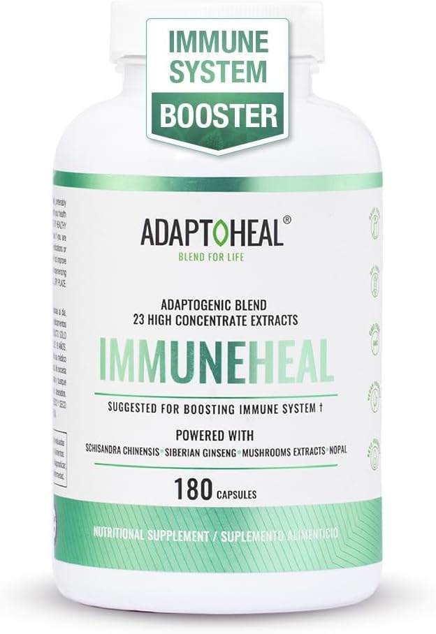 Immuneheal – Adaptogen, Immune System Booster Suplemento con Schisandra Chinensis, Ginseng y Mushroom Extract (180 cápsulas)