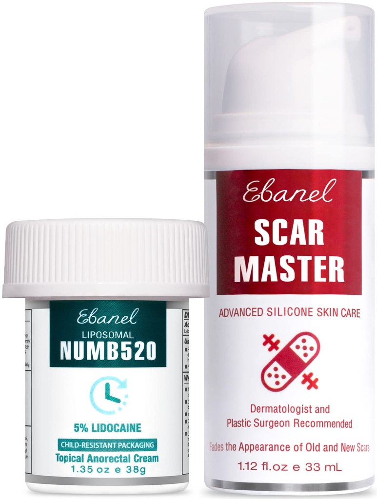 Ebanel Bundle of Lidocaine Numbing Cream, and Advanced Silicone Scar Gel 1 Oz