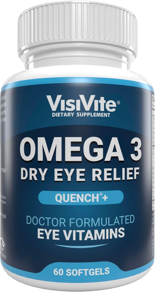 Omega 3 suplementos de ojos secos con EPA y DHA - VisiVite Dry Eye Relief Quench + Ojo Vitaminas para ojos secos con Omega 3 Suplemento - Dry Eye Vitamins Hecho con Omega 3 Fish Oil - 60 Softgels.