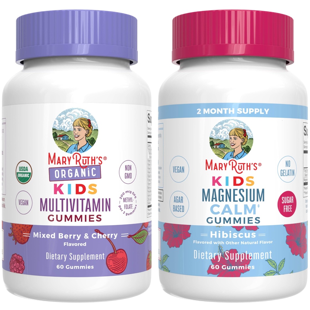 MaryRuth's Gummies for Kids–USDA Organic Multivitamin (Mixed Berry & Cherry), &amp; Magnesium Calm (Hibiscus) Silencio No Gelatin! ← Vitaminas para la Inmunidad, Gut Health, > Wellness general ← Vegan, Non-GMO