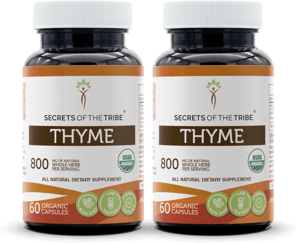 Secretos de la tribu tomo 2x60 cápsulas, hechos con cápsulas vegetales y USDA Organic Thymus Vulgaris Toni Effect (2x60 cápsulas)