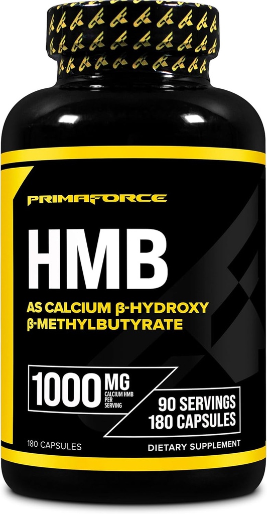 Primaforce HMB (Beta-Hydroxy Beta-Methylbutyrate) 1000mg, 180 Capsules (500mg por cápsula) - Gluten Free and Non-GMO Suplemento