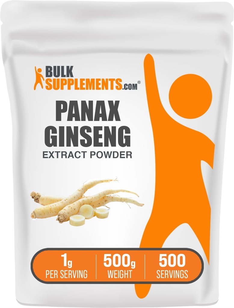 BulkSupplements.com Ginseng Root Extract Powder - Panax Ginseng Suplemento, Herbal Suplemento - Vegan & Gluten Gratis, 1g por Serving, 500g (1.1 lbs) (Pack of 1)