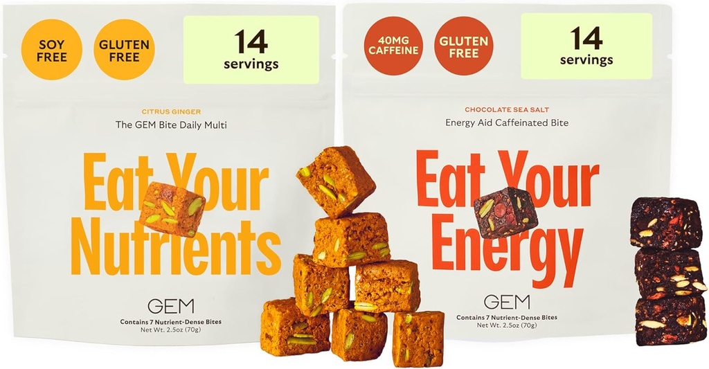 GEM Daily Superfood and Energy Support for Women &amp; Men, Natural Whole Foods with Essential 20+ Whole-Food Vitamins, Minerals, superfoods, prebiotics, Clean Energy Variety Pack, 28 Servings