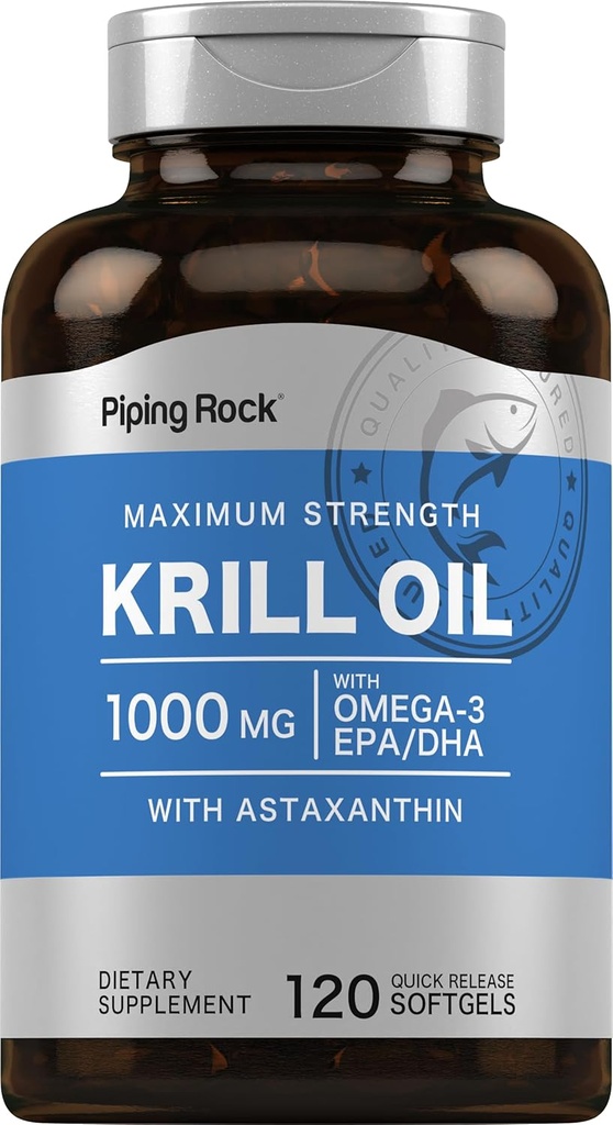 Piping Rock Krill Oil 1000mg Softgels Silencio 120 Conde ← Omega 3, EPA DHA Suplemento Silencio con Astaxanthin  Maximum Strength ←Non-GMO, Gluten Free