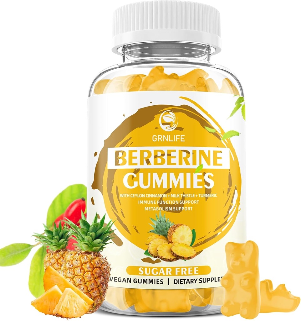 Berberine Gummies with Ceylon Cinnamon 1500mg High Potency Berberine HCL Supplement for Immune and Metabolism Support, Sugar Free Organic Berberine Gummies Pineapple Flavor - 60 Condes