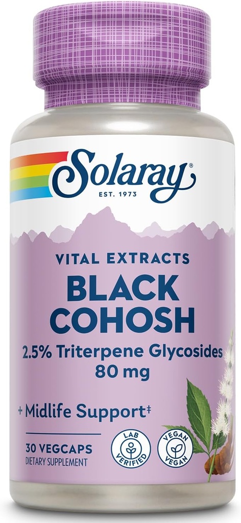 SOLARAY Black Cohosh Root Extract 80 mg  One Daily Womens Health & Menopause Support Supplement  Non-GMO, Vegan & Lab Verified ← 30 VegCaps