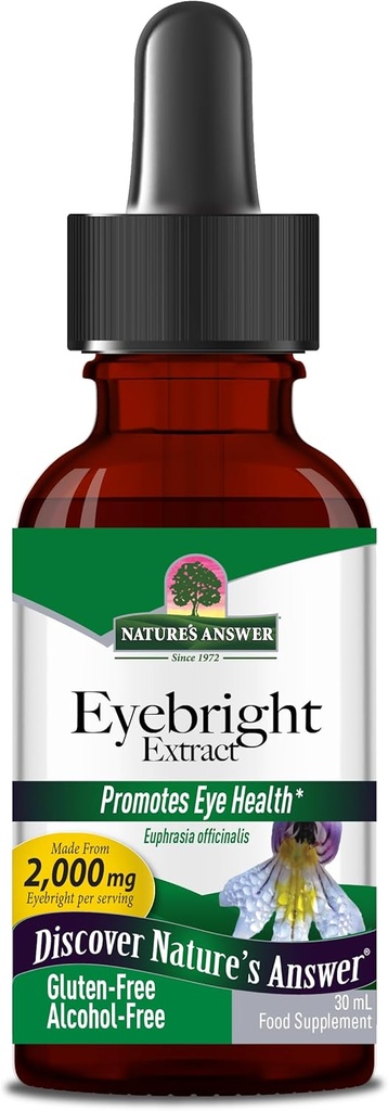 Respuesta de la naturaleza Eyebright Herb ← Soporta los ojos saludables " Visión ante los no transgénicos sin alcohol, libre de gluten, certificado de Kosher, Vegan " No Preservatives 1oz