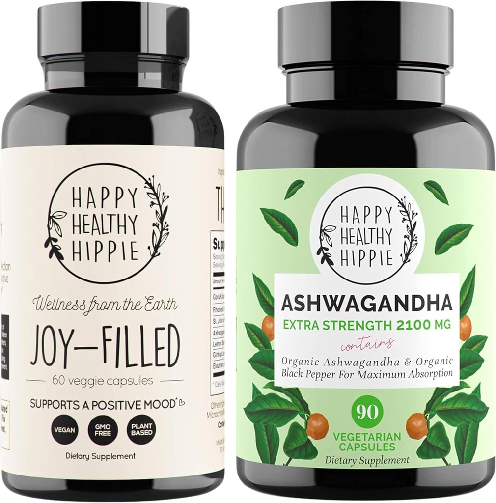 Happy Healthy Hippie Joy-Filled Mood Support Suplemento + Organic Ashwagandha Suplemento de apoyo al estrés