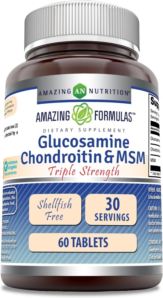 Amazing Formulas Glucosamine Chondroitin & MSM-Triple Strength Shellfish Free Tablets (No-GMO,Gluten Free) ← 60 Tablets