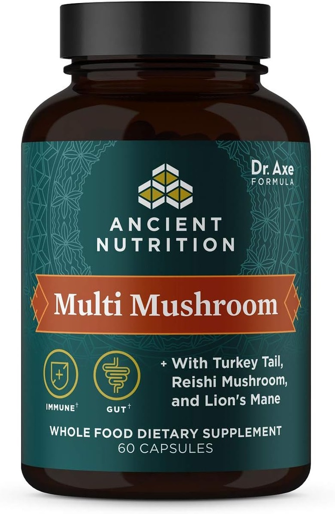 Suplemento antiguo de cuarto de baño de nutrición, antiguo mushroom Herbals, Immune Apoyo con 2 Probióticos de CFU de billón, Turkey Tail, Reishi, Shiitake, Lion's Mane & Más, 60 cápsulas