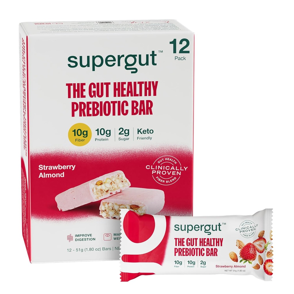 [BRSROZD5PMFQM3I2] Supergut GLP-1 Boosting Prebiotic Bars, Strawberry Almond - Gut Healthy Protein Snacks & Breakfast Bares - Keto-Friendly Meal Replacement Energy Bars for Gut Health (12 Count)