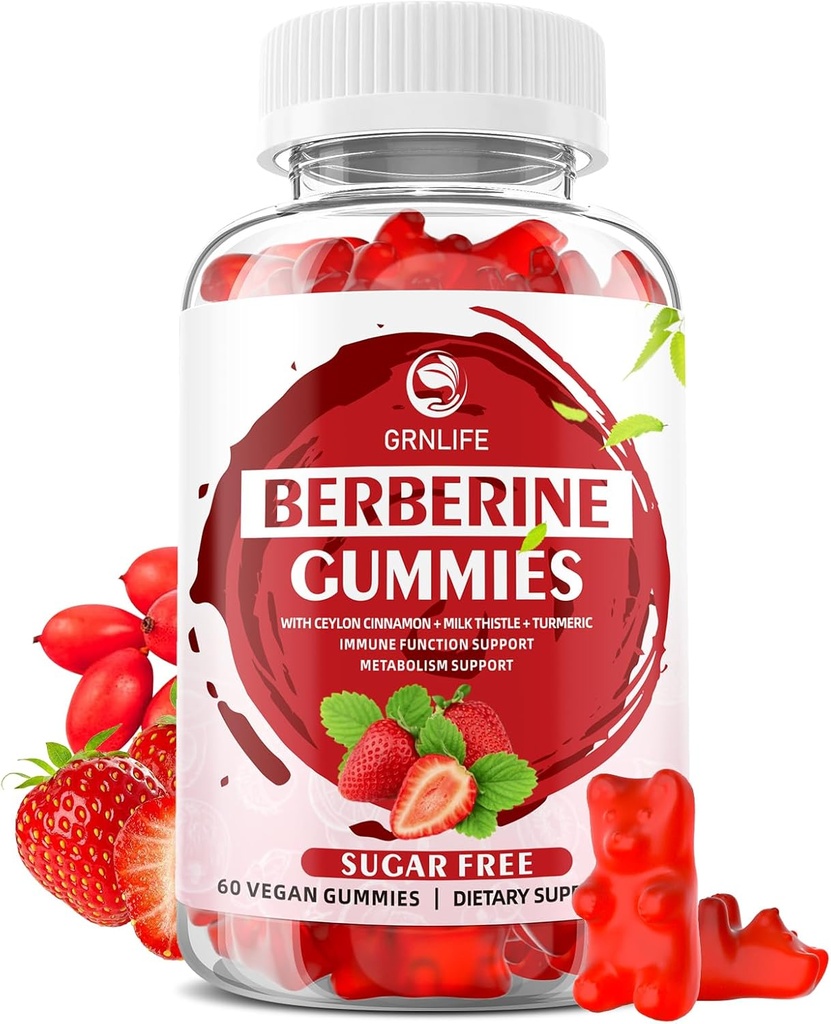 Berberine Gummies with Ceylon Cinnamon 1500mg High Potency Berberine HCL Supplement for Immune and Metabolism Support, Sugar Free Organic Berberine Gummies Strawberry Flavor - 60 Condes