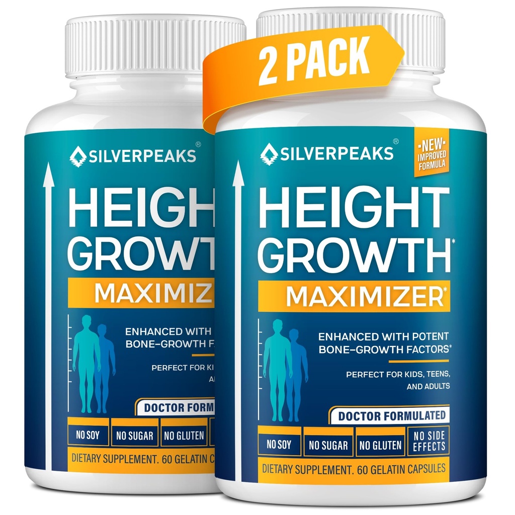 Crecimiento SILVERPEAKS se acumula para crecer más alto - Maximizador de crecimiento de altura con calcio para fuerza de hueso - Hecho en EE.UU. - Natural Obtener suplemento de aumento del crecimiento de los huesos - paquete de 2