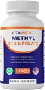 Folato de metil vitamático & B12 Suplemento con fosfato de piridoxal 5 (P-5-P) - Promueve el metabolismo de la salud cardiovascular y la energía - 120 Tablas de disuelve rápido - No GMO & Gluten Gratis
