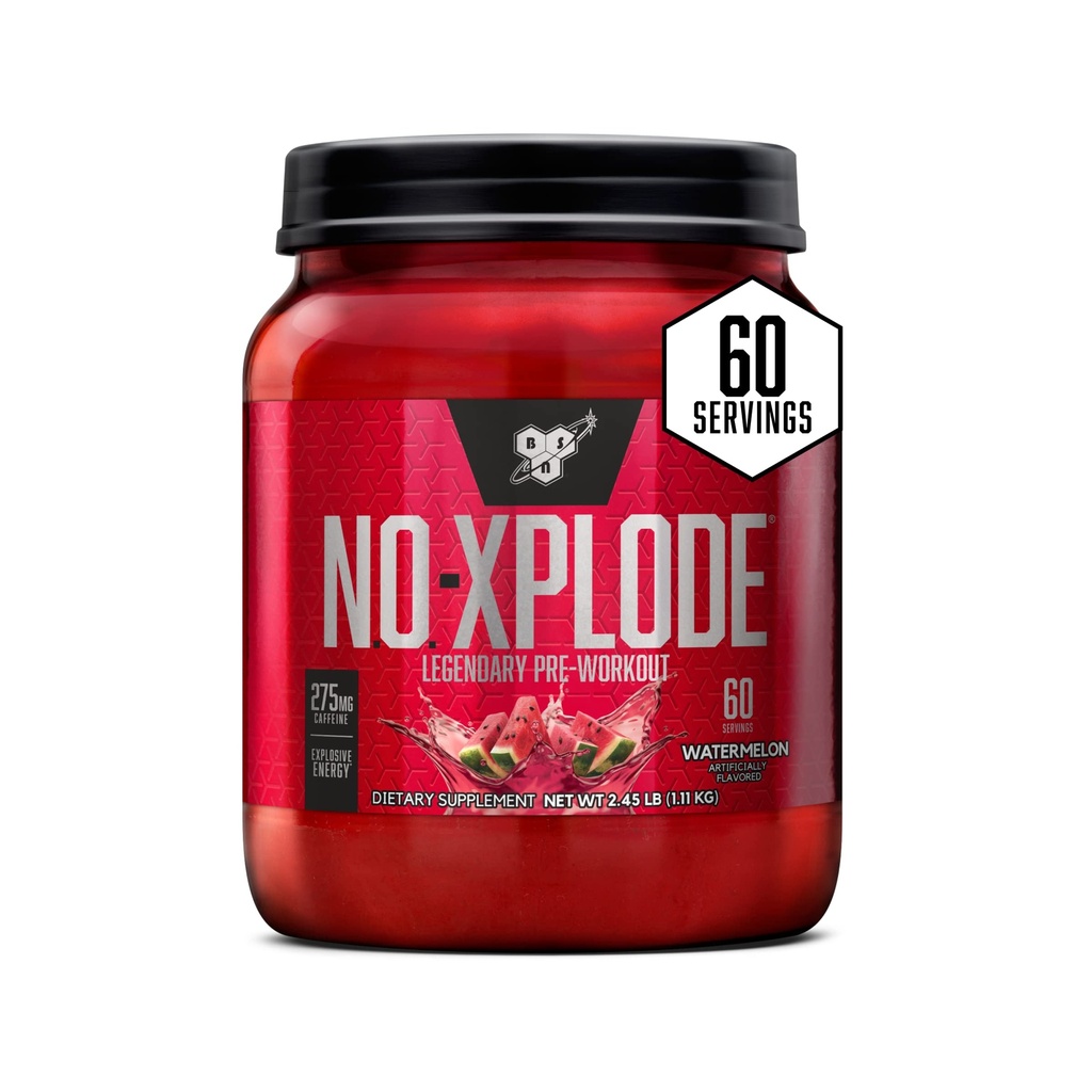 BSN N.O.-XPLODE Pre Workout Powder, Energy Supplement for Hombres and Women with Creatine and Beta-Alanine, Flavor: Watermelon, 60 Servings
