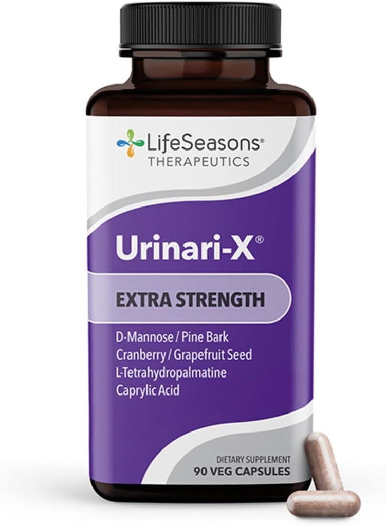 Urinari-X Extra Strength with Enhanced Comfort - Urinary Tract Support - Fast UTI Relief - Vitamin Supplement for Bladder Function - D-Mannose, Cranberry, Pinebark, Uva Ursi & Grapefruit - 90 cápsulas