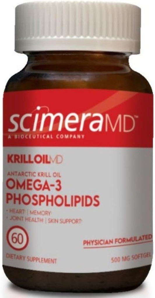 ScimeraMD® KrillOilMD Aceite de Krill Antártico Omega 3 DHA EPA Suplemento con Astaxanthin para el Corazón, Cerebro y Soporte Conjunto, 60 TC