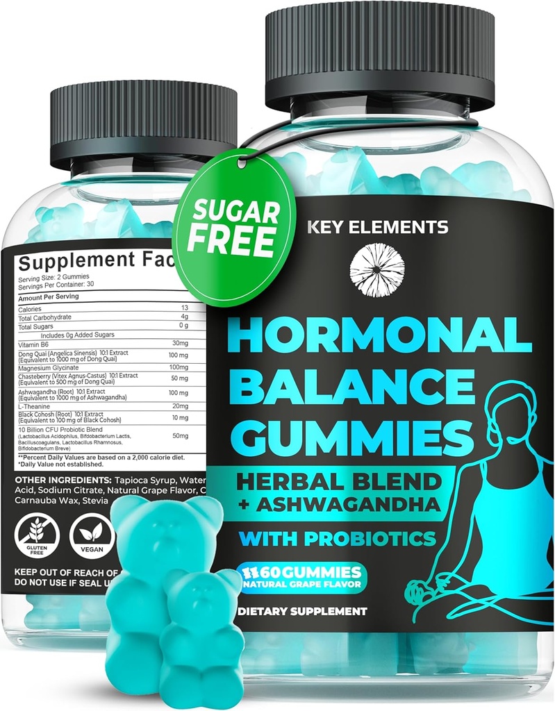 PMS Gummies Hormonal Balance Suplementos para Mujeres - Probiótico PMS Vitaminas Alivio de cáscaras menstruales, Hot Flashes Menopause Support - PMS Relief with Dong Quai, Chasteberry, Black Cohosh & Ashwagandha
