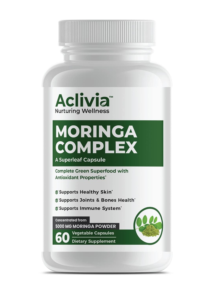 Complejo Moringa - Maximum Strength Moringa Oleifera Leaf &amp; Seed Suplemento - Superfood Capsules with Antioxidant Properties - 5000mg - 60 cápsulas