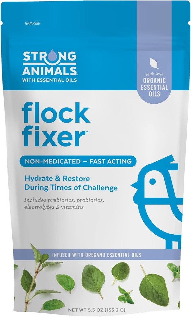 Flock Fixer – apoya la inmunidad de los pollos de patio trasero durante los tiempos de desafío, contiene aceites esenciales de orégano orgánico (5,5 oz. Pouch)