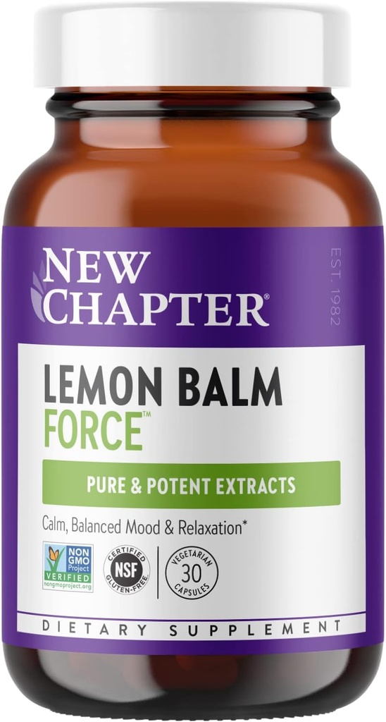 New Chapter Lemon Balm Force with Supercritical Lemon Balm for Mood Support + Immune Support + Non-GMO Ingredientes - 30 ct Capsules Vegetarianos