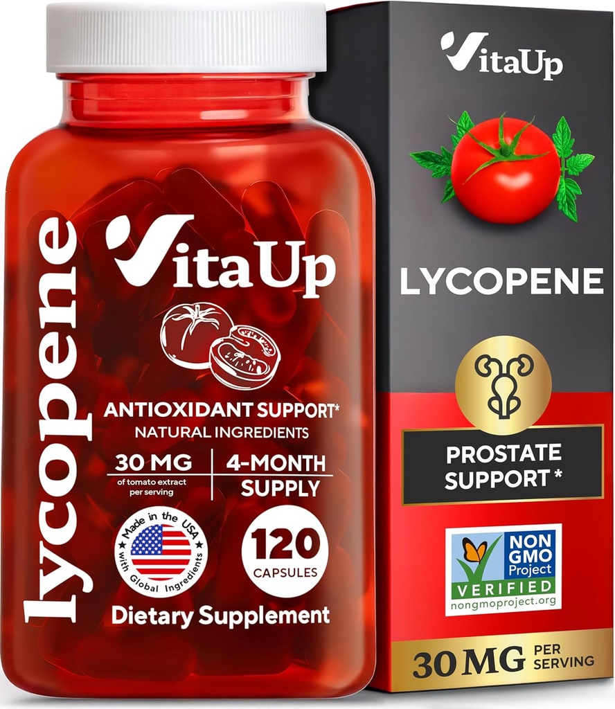 Suplementos de licopeno para hombres - USA Hecho suplementos de próstata para hombres con extracto de tomate natural - No GMO Suplemento de Lycopene para Prostata, Esquí & Antioxidante Apoyo - 120 Conde