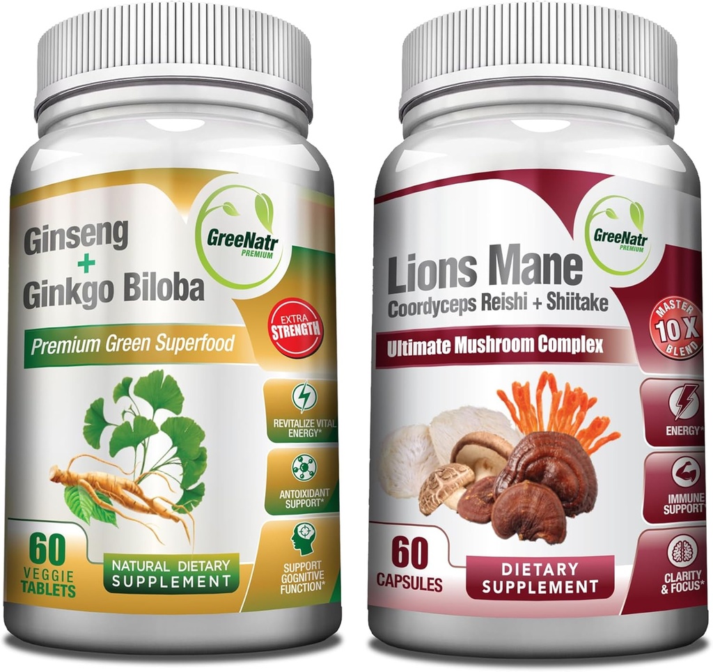 Mushroom Suplemento, 10-en-1 Blend con Lions Mane, Cordyceps, Shiitake, Chaga, Turkey Tail, Combinado con Nuestra Energía y Enfoque Cerebral Booster Natural de Ginseng Root y Ginkgo Biloba
