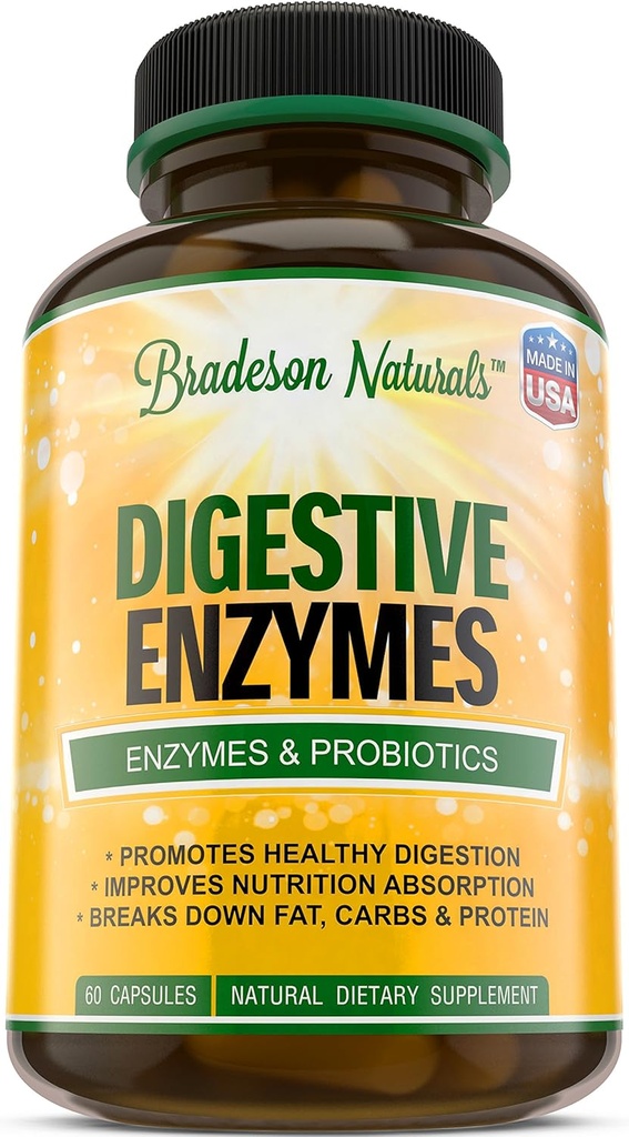 Enzimas digestivas de Bradeson Naturals - Enzimas & Probióticos, Suplemento dietético natural, 60 cápsulas