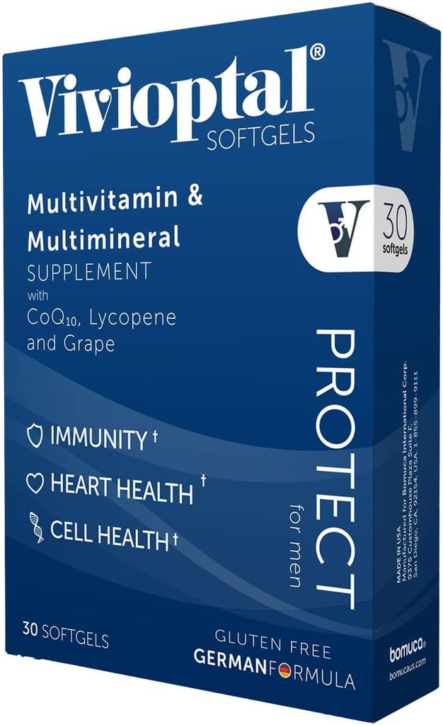 Vivioptal para Hombres, 30 cápsulas, CoQ10, Lycopene & Resveratrol, Multivitamin & Multimineral, Gluten Free, German Formula