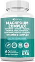 Suplemento Complejo de Magnesio, Clycinate 141mg Oxide 228mg Malate 58.5mg Citrate 62.4mg con Orotate Glycina Taurate Cloruro Aspartate Vitamina B, Max Absorción, Gluten-Free, Non-GMO