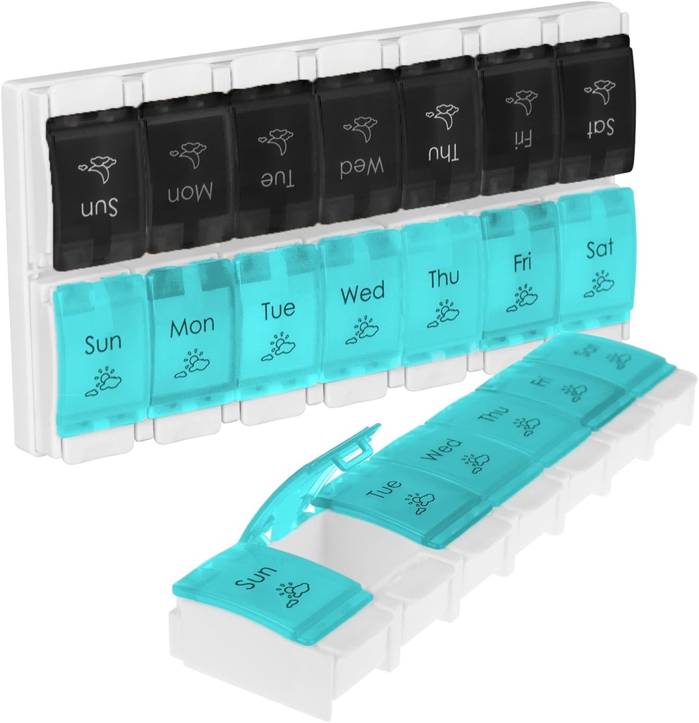 Organizador de píldoras Vive 2 veces al día - Caja de píldoras de gran tamaño semanal 7 días - Dispensador de medicamentos de día y noche para la vitamina, suplementos, aceite de pescado - caja de píldoras de viaje Artritis