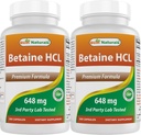 Mejores Naturales Betaine HCL 648 mg 250 cápsulas (250 Cuenta (Pack de 2))