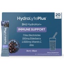 Electrolitos Hidralíticos Plus Inmunity, Elderberry - Polvo de Rehidratación Rápida de Azúcar - Ligeramente Sparkling Electrolyte Powder Packets con 1000 mg de vitamina C y 300 mg de Elderberry (8oz Serve, 20 Conde)