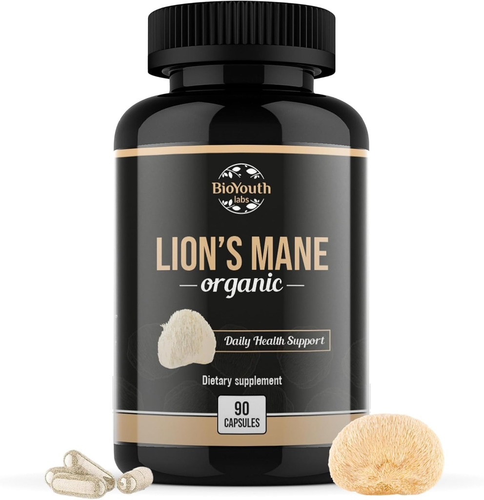 Organic Lions Mane Capsules Suplemento dietético Premium Organic Lions Mane Mushroom Extract tención 90 cápsulas